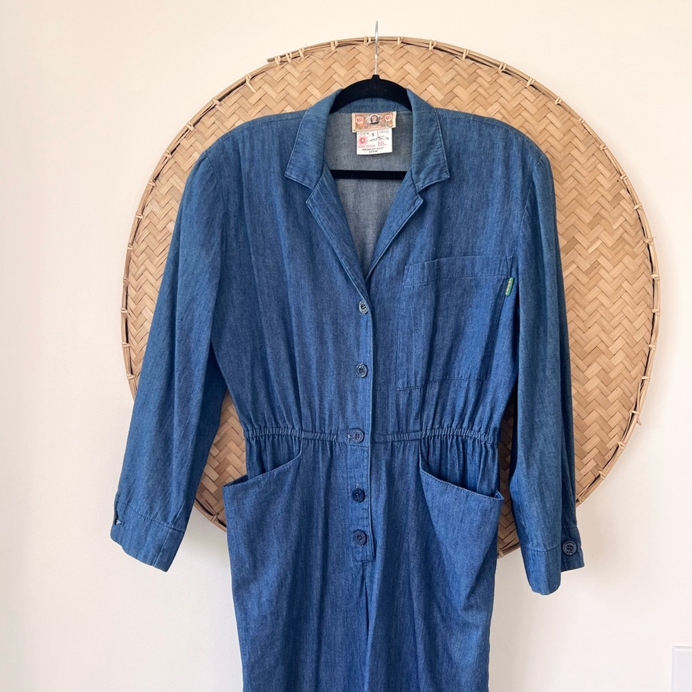 VINTAGE 80’S GENE EWING BIS BIS WRINKLED RICH DENIM DRESS W/ SHOULDER PADS - Picture 1 of 16